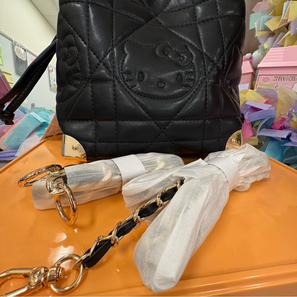 Hello Kitty Black Quilted Drawstring Crossbody Bag - Picture 11 of 11